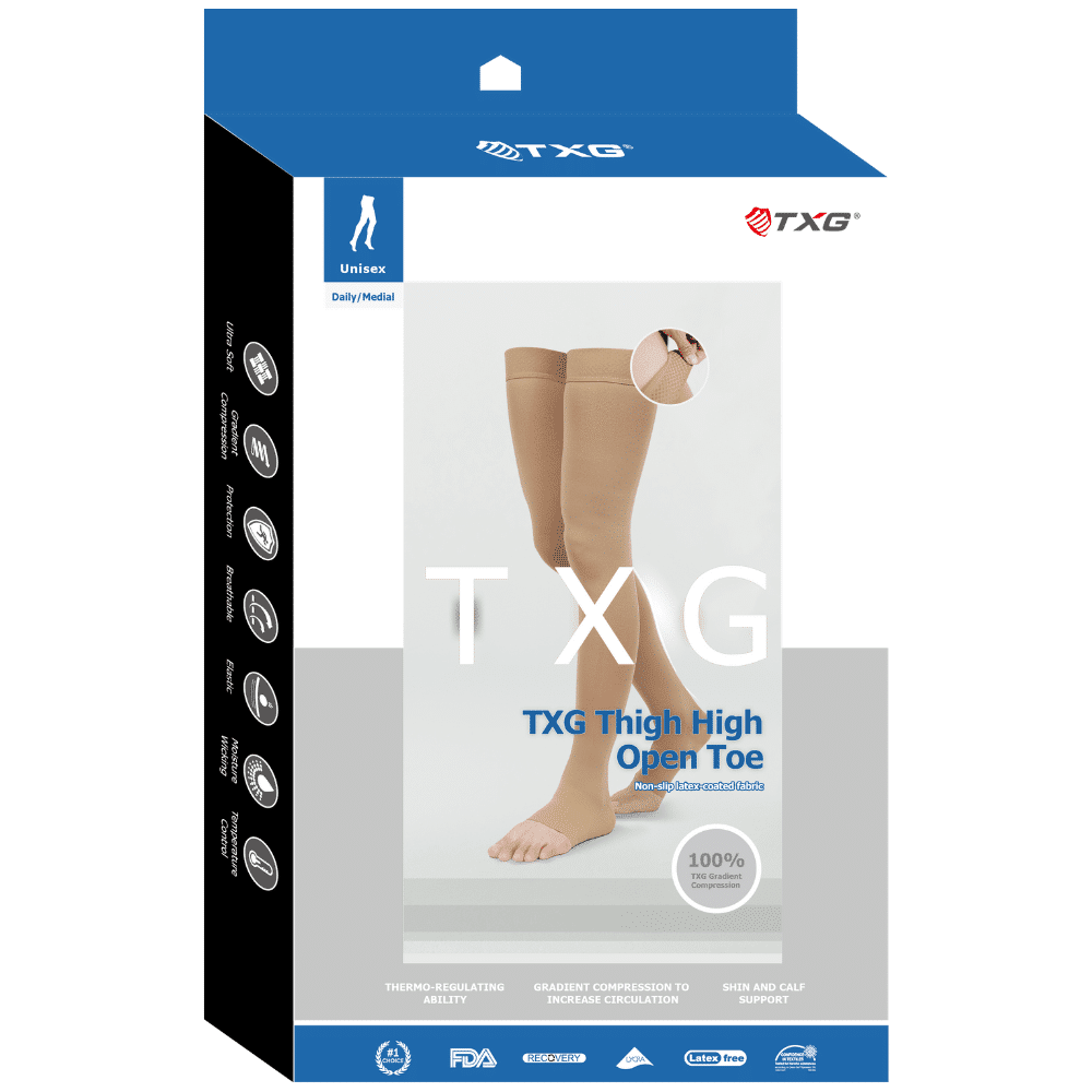 TXG Opaque Open Toe Thigh-High Medical Grade Compression Stockings