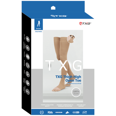TXG Opaque Open Toe Thigh High Compression Stockings